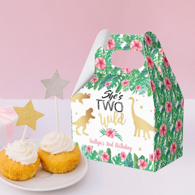 Two Wild Dinosaur Girls 2nd Birthday Party Favour Box (Creator Uploaded)