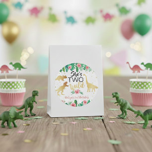 Two Wild Dinosaur Girls 2nd Birthday Party Favour Classic Round Sticker