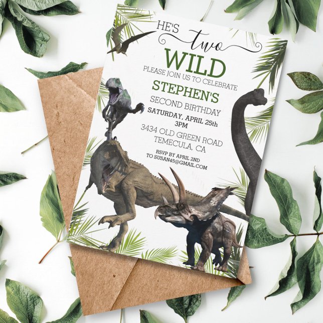 Two Wild Dinosaur Tyrannosaurus Raptor Birthday Invitation (Creator Uploaded)