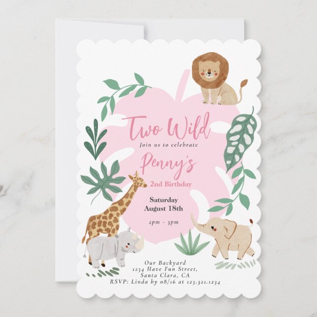 Two Wild Girl 2nd Birthday Invitation (Front)