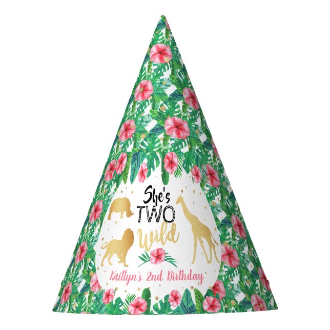 Two Wild Girls Second Birthday Party Hat (Front)