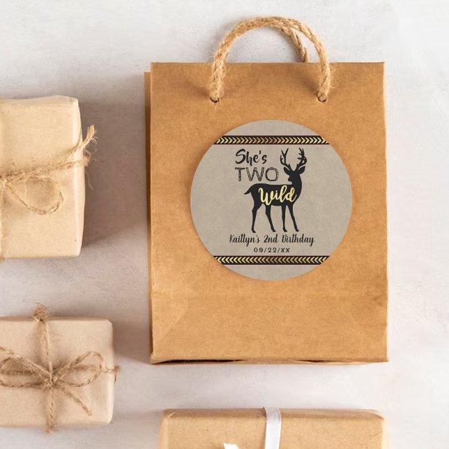 Two Wild Girls Woodland Deer 2nd Birthday Classic Round Sticker (Creator Uploaded)