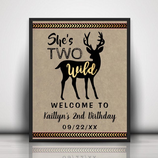 Two Wild Girls Woodland Deer 2nd Birthday Welcome Poster (Creator Uploaded)