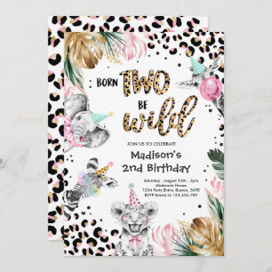 Two Wild Leopard Print Safari Animals Birthday Invitation