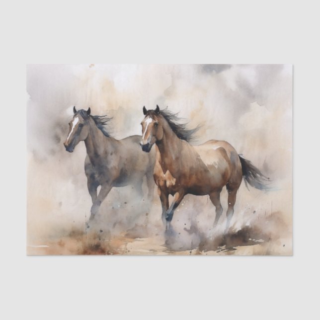 “Two Wild Mustangs ” Dusty Western Watercolour Tissue Paper (Front)