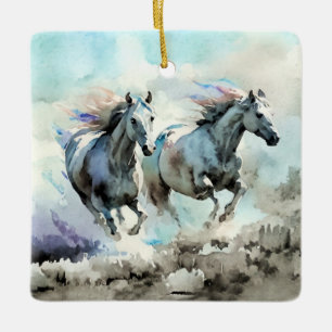 Two Wild Mustangs Race Against the Wind Ceramic Ornament