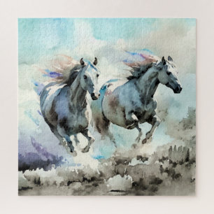 Two Wild Mustangs Race Against the Wind Jigsaw Puzzle