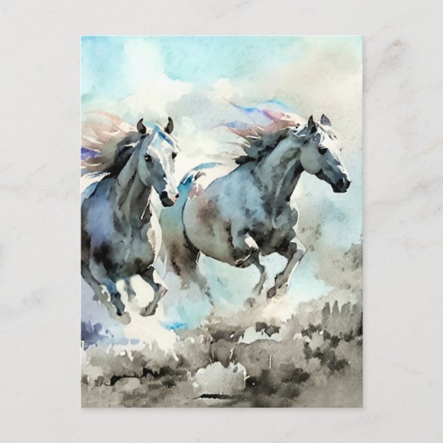 Two Wild Mustangs Race Against the Wind  Postcard (Front)