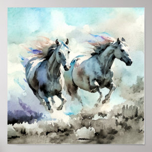Two Wild Mustangs Race Against the Wind  Poster