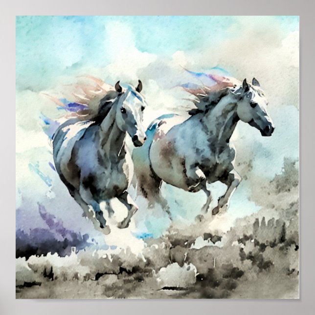 Two Wild Mustangs Race Against the Wind  Poster (Front)