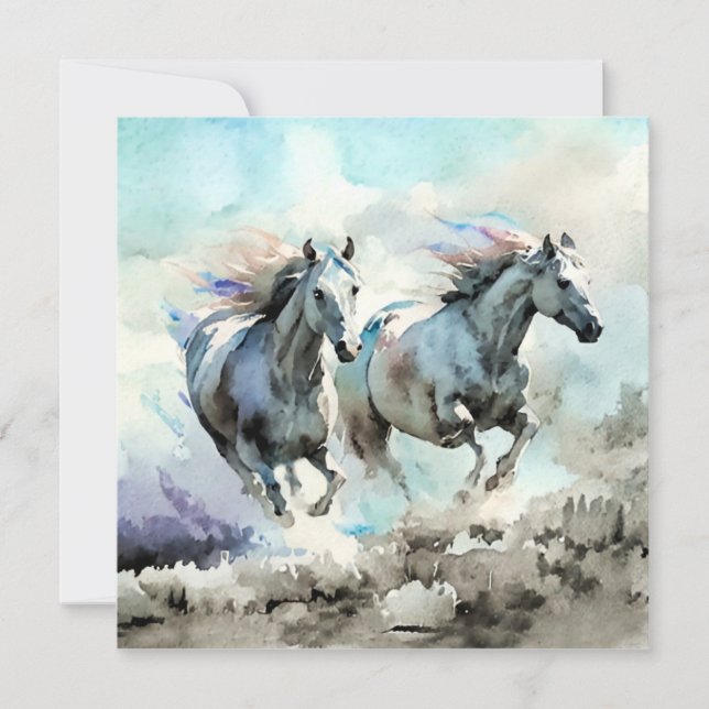 Two Wild Mustangs Race Against the Wind  Thank You Card (Front)