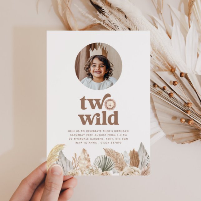 Two Wild Neutral Round Photo Birthday Invitation (Zazzle Two Wild Neutral Round Photo Birthday Invitation)