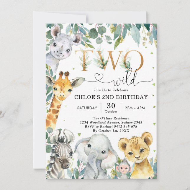 Two Wild Party Animals 2nd Birthday Invitation (Front)
