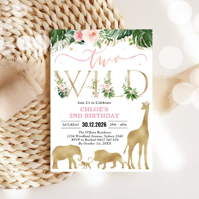 Two Wild Party Animals 2nd Birthday Invitation (Creator Uploaded)