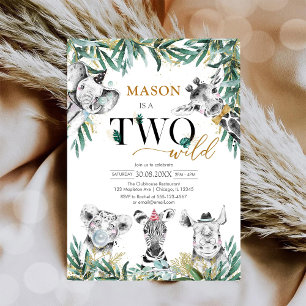 Two Wild Party Animals 2nd Birthday Invitation