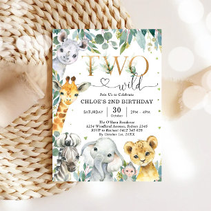 Two Wild Party Animals 2nd Birthday Invitation