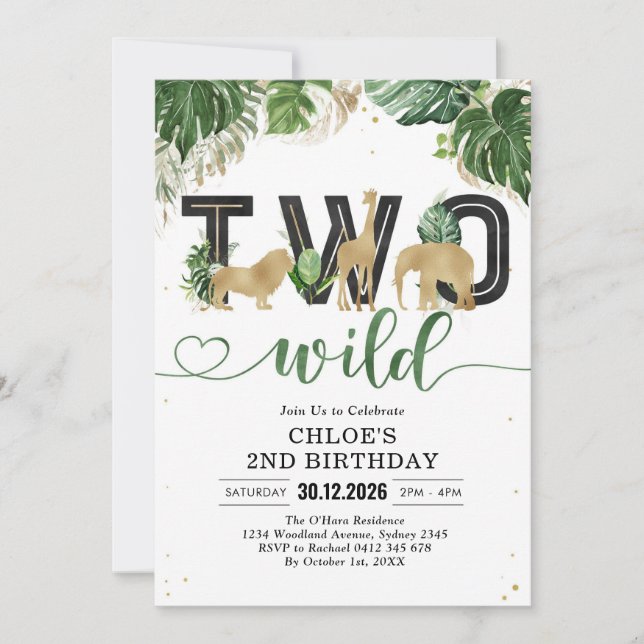 Two Wild Party Animals 2nd Birthday Invitation (Front)