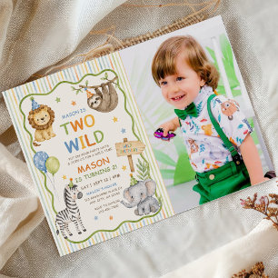 Two Wild Party Animals Safari Boy Birthday Photo Invitation
