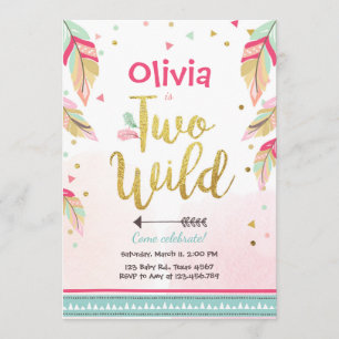 Two wild party invitation 2nd Birthday girl boho