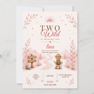 Two Wild Pink Boho Explorer Birthday Design Invitation