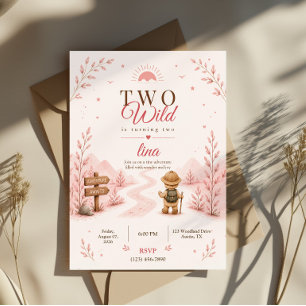 Two Wild Pink Boho Explorer Birthday Design Invitation