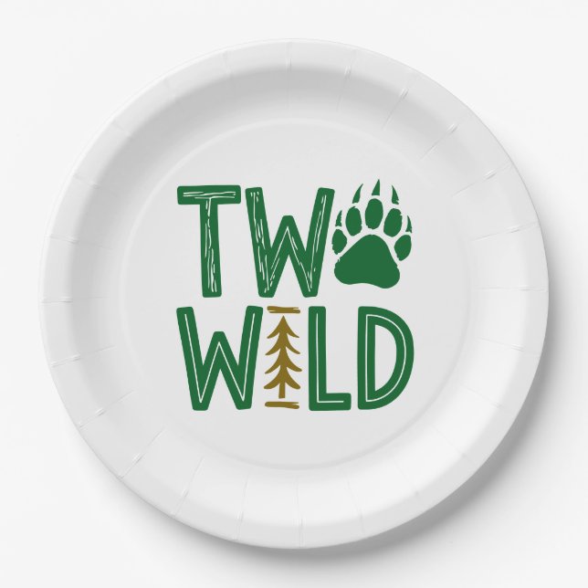 Two Wild – Rustic Woodsy Second Birthday Paper Plate (Front)