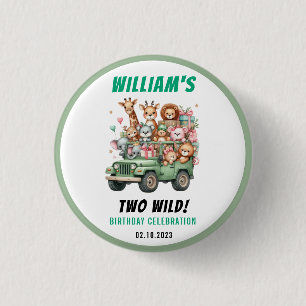 Two Wild Safari Animal 2nd Birthday Party 3 Cm Round Badge