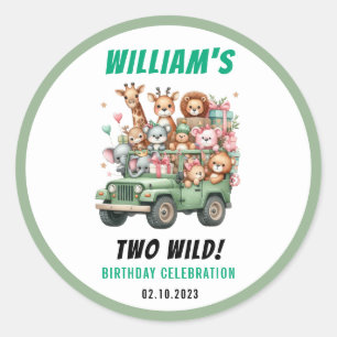 Two Wild Safari Animal 2nd Birthday Party Classic Round Sticker