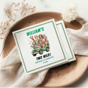 Two Wild Safari Animal 2nd Birthday Party Napkin