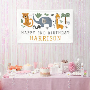 Two Wild Safari Animals 2nd Birthday Banner