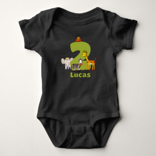 Two Wild Safari Animals 2nd Birthday Custom Name Baby Bodysuit
