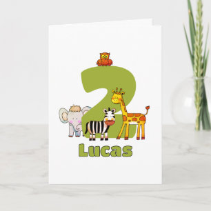 Two Wild Safari Animals 2nd Birthday Custom Name Card