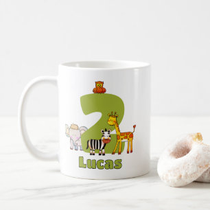 Two Wild Safari Animals 2nd Birthday Custom Name Coffee Mug