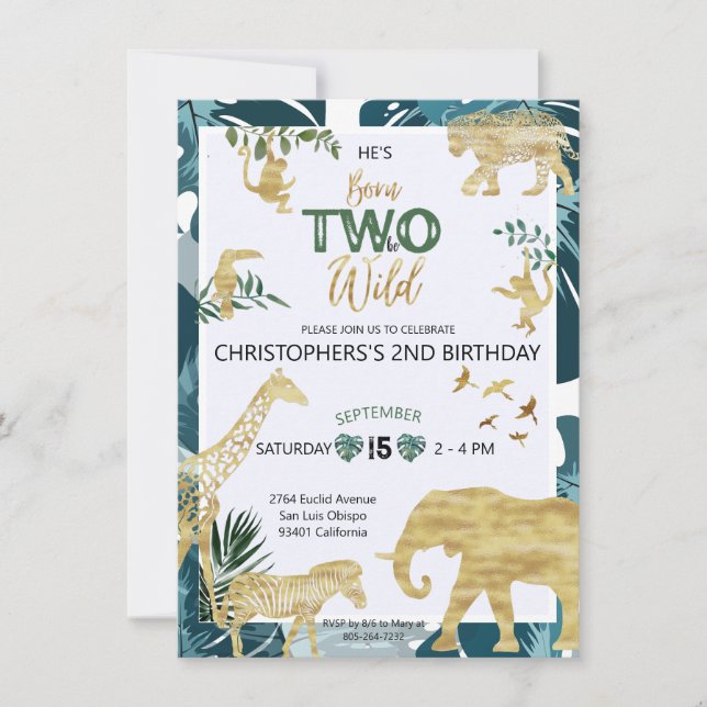 Two Wild Safari Animals 2nd Birthday Invitation (Front)