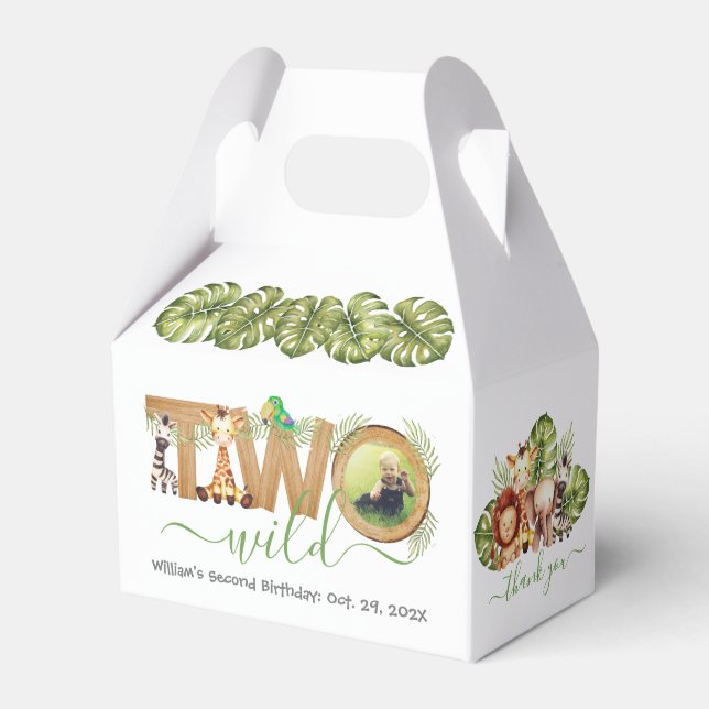 Two Wild Safari Animals 2nd Birthday Jungle Photo Favour Box (Front Side)