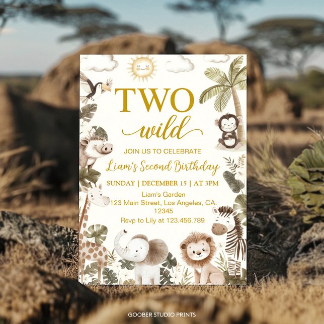 Two Wild Safari Animals 2nd Birthday Party Invitation (Creator Uploaded)