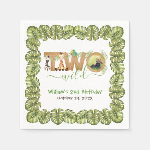 Two Wild Safari Animals 2nd Birthday Party Photo  Napkin