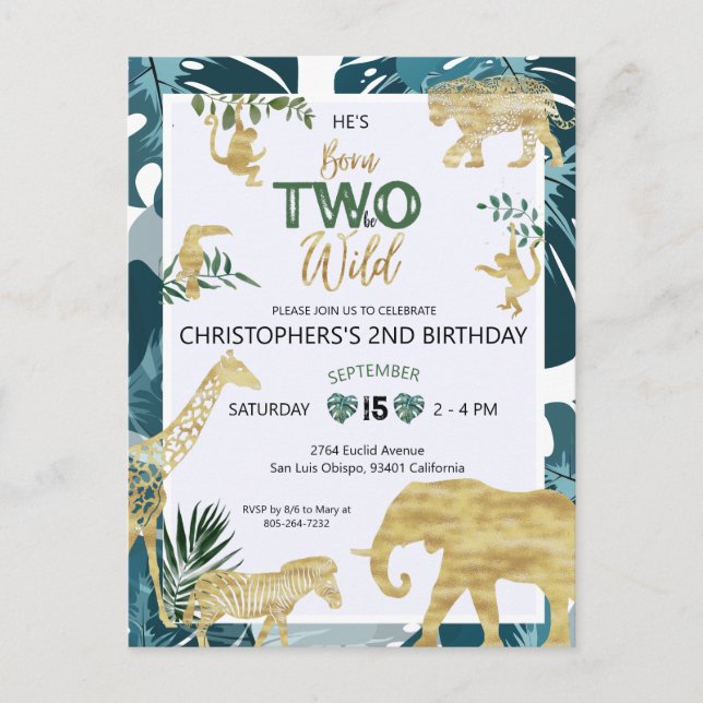 Two Wild Safari Animals 2nd Birthday Postcard (Front)