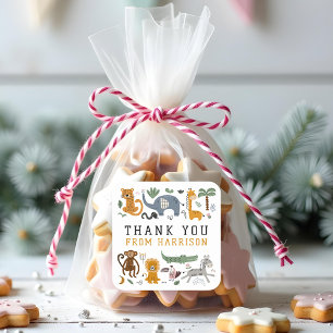 Two Wild Safari Animals 2nd Birthday Thank You Square Sticker