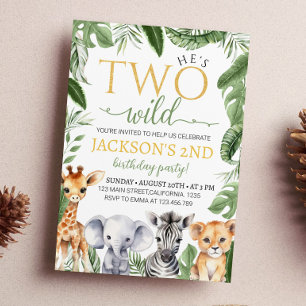 Two Wild Safari Animals Birthday Invitation