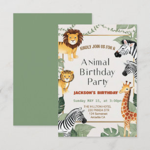 Two Wild Safari Animals Birthday Invitation