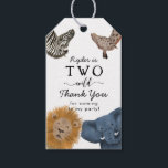 Two Wild Safari Animals Birthday Party Gift Tags<br><div class="desc">Cute safari theme kid's 2nd birthday party gift tag featuring illustration of lion,  elephant,  zebra,  and giraffe. The text says "thank you for coming to my party."</div>
