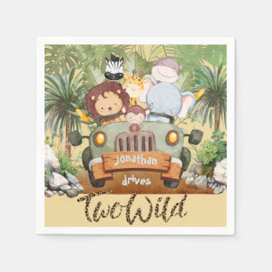 Two Wild Safari Animals Driving Car 2nd Birthday Napkin