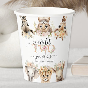 Two Wild Safari Animals Girl 2nd Birthday Paper Cups