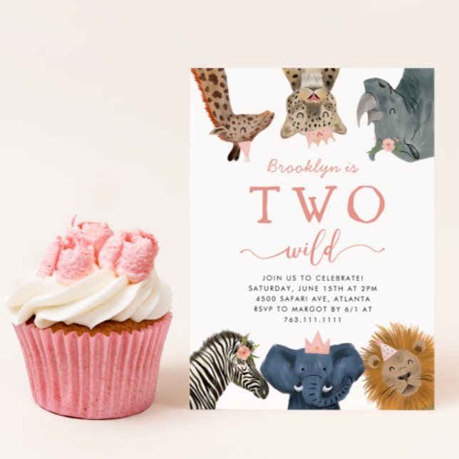Two Wild Safari Animals Girl's 2nd Birthday  Invitation (Creator Uploaded)