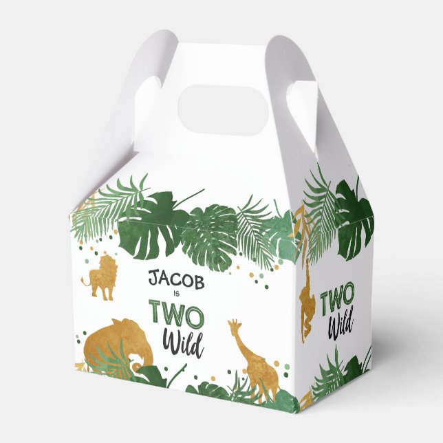 Two Wild Safari Animals Gold Boy Jungle Favour Box (Front Side)