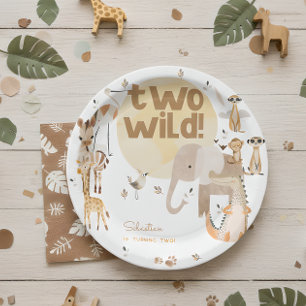 Two wild safari animals kids birthday  paper plate