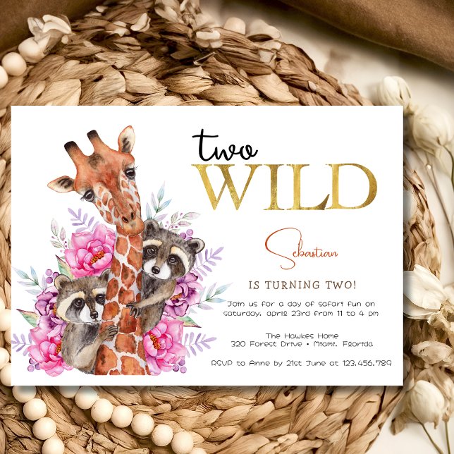 Two wild safari animals kids birthday party invitation (Creator Uploaded)