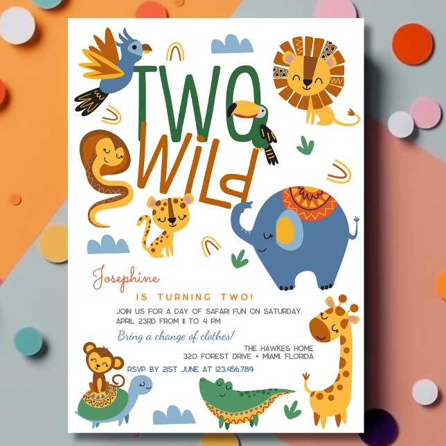 Two wild safari animals kids birthday party invitation (Creator Uploaded)
