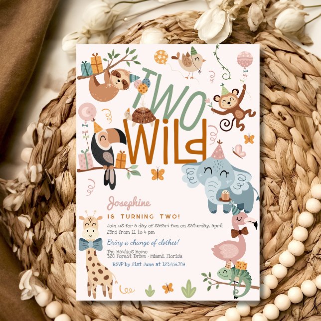Two wild safari animals kids birthday party invitation (Creator Uploaded)